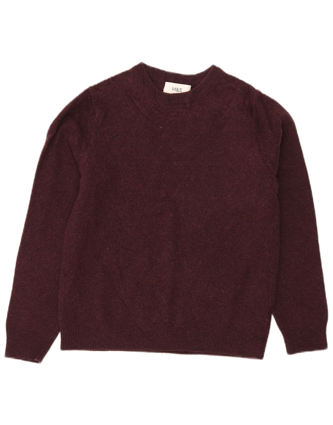 Marks & Spencer Womens Crew Neck Jumper Sweater UK 12 Medium Burgundy Wool