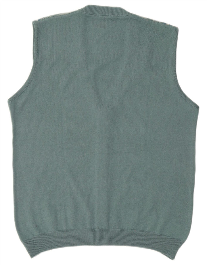 Maglione cardigan senza maniche da uomo Bernardini XL lana geometrica blu