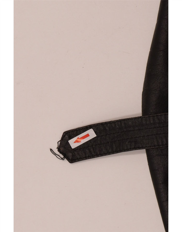 Giacca in pelle doppio petto da donna vintage UK 10 piccola pelle nera