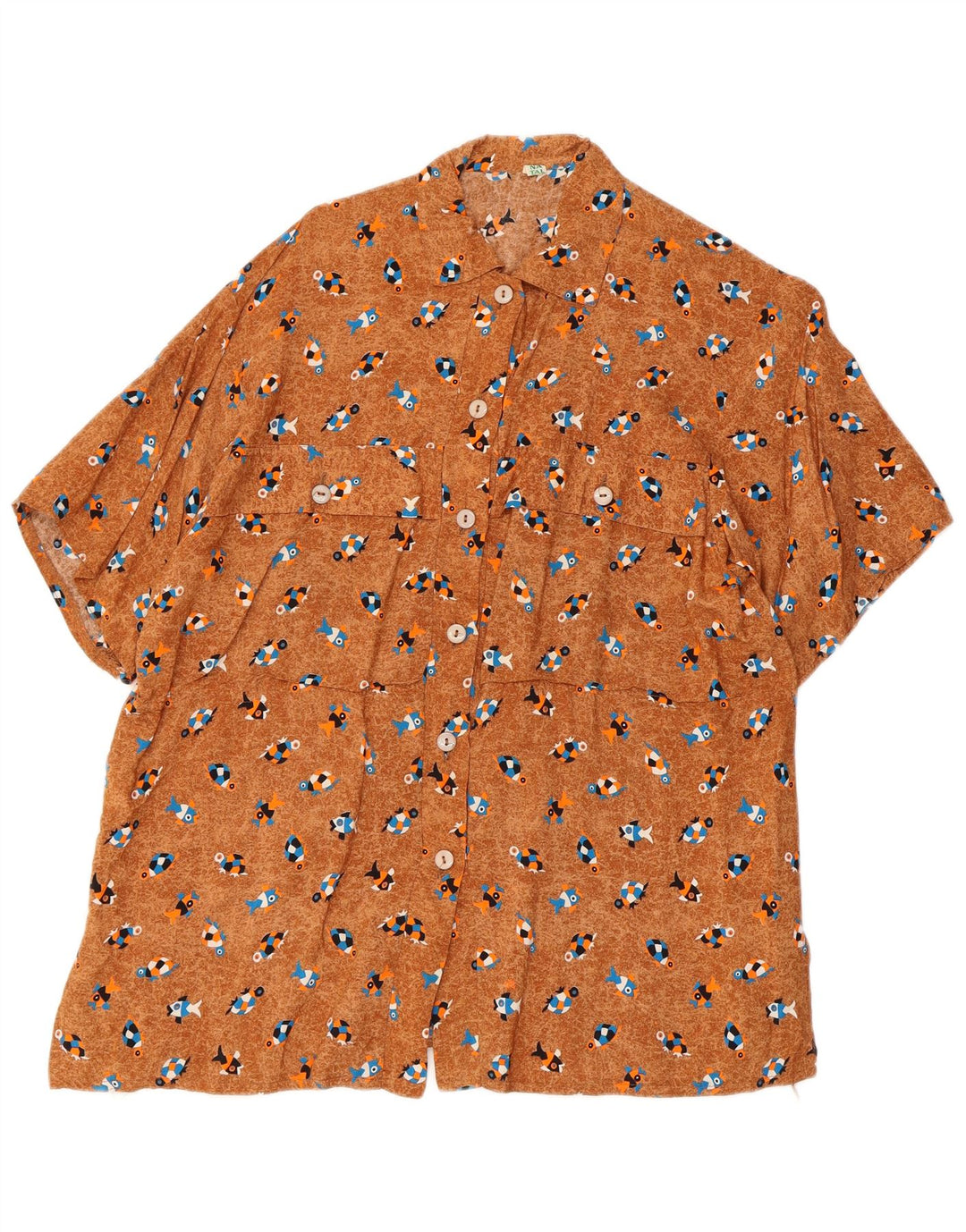 Camicetta camicia vintage oversize da donna con motivo astratto UK 10 piccola marrone