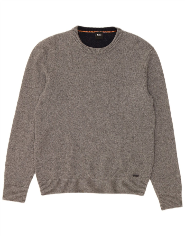 Maglione maglione girocollo da uomo HUGO BOSS in cotone grigio medio