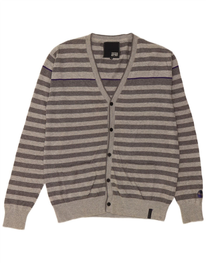 JACK & JONES Maglione cardigan da uomo XL in cotone a righe grigie