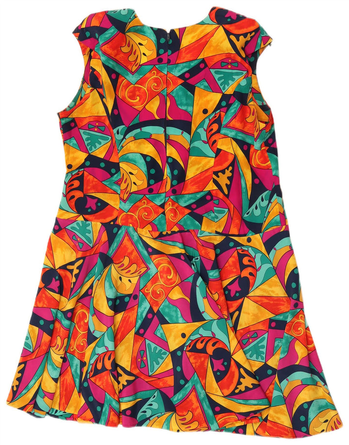 Abito a trapezio da donna vintage UK 16 Grande motivo geometrico multicolore
