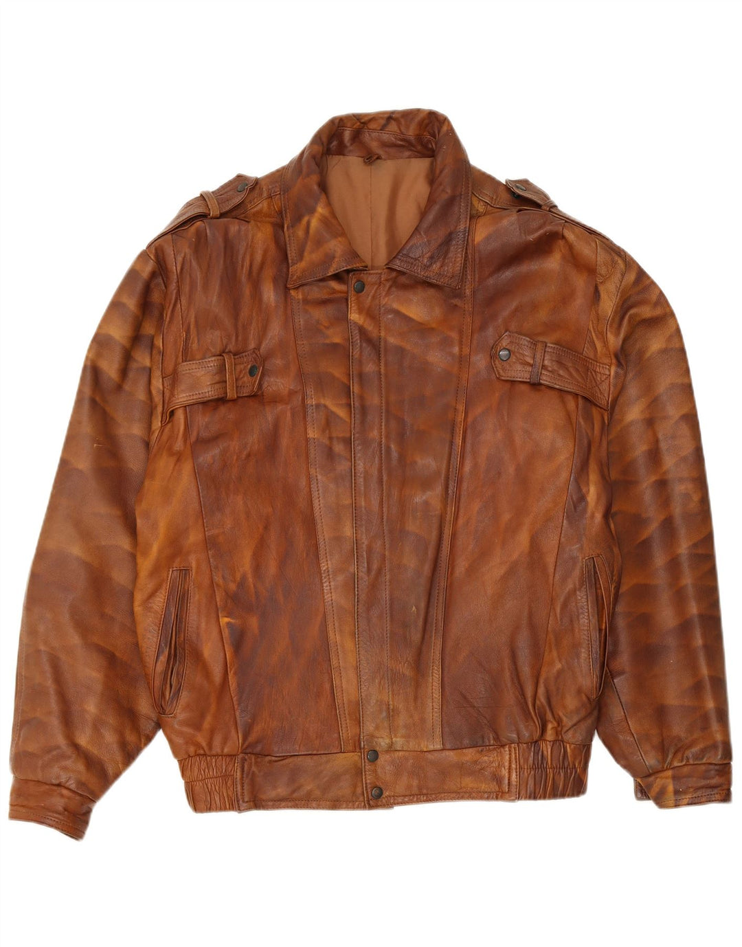 Giacca in pelle militare vintage da uomo UK 44 2XL Pelle marrone