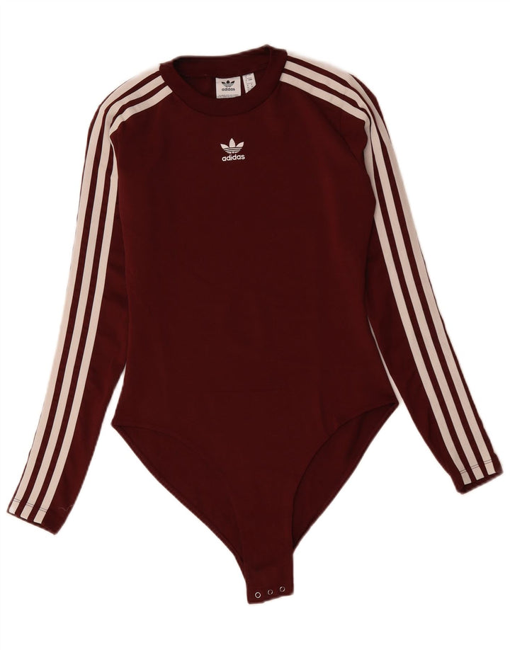 Body a maniche lunghe da donna ADIDAS UK 8 Small Borgogna Poliestere