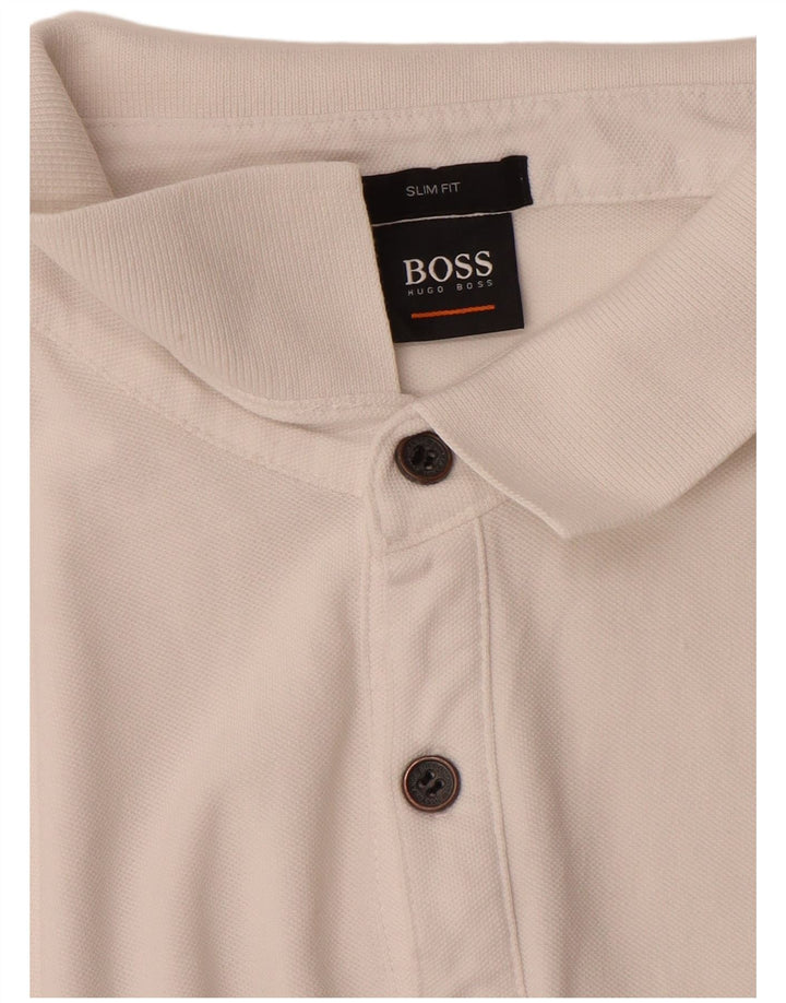 Polo HUGO BOSS da uomo slim fit grande in cotone bianco