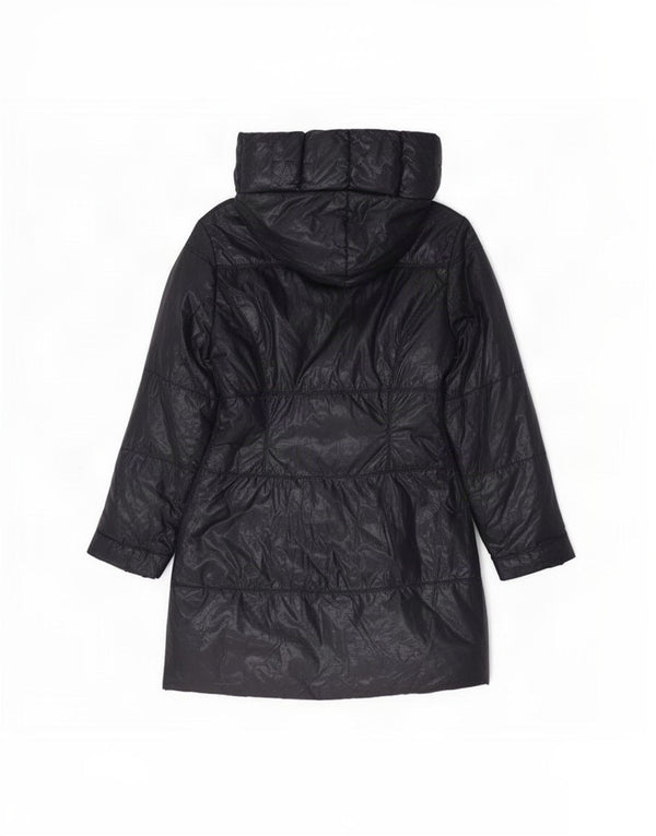 Cappotto imbottito con cappuccio da donna vintage IT 40 piccolo in poliestere blu navy