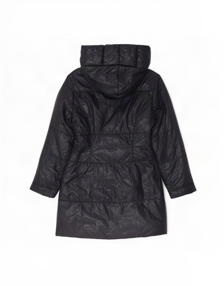 Cappotto imbottito con cappuccio da donna vintage IT 40 piccolo in poliestere blu navy