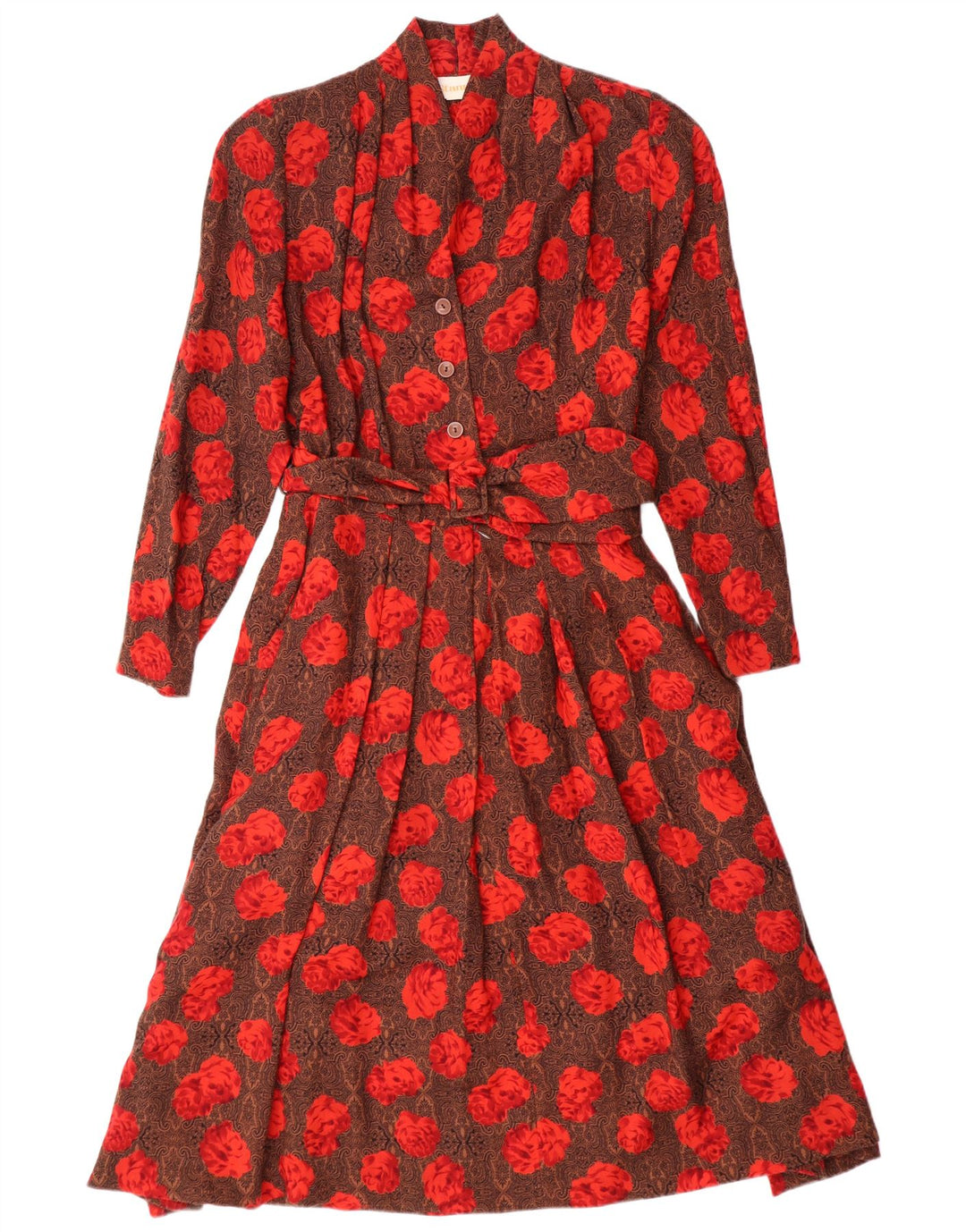 STANNER Abito a trapezio da donna a maniche lunghe IT 42 Lana floreale marrone medio