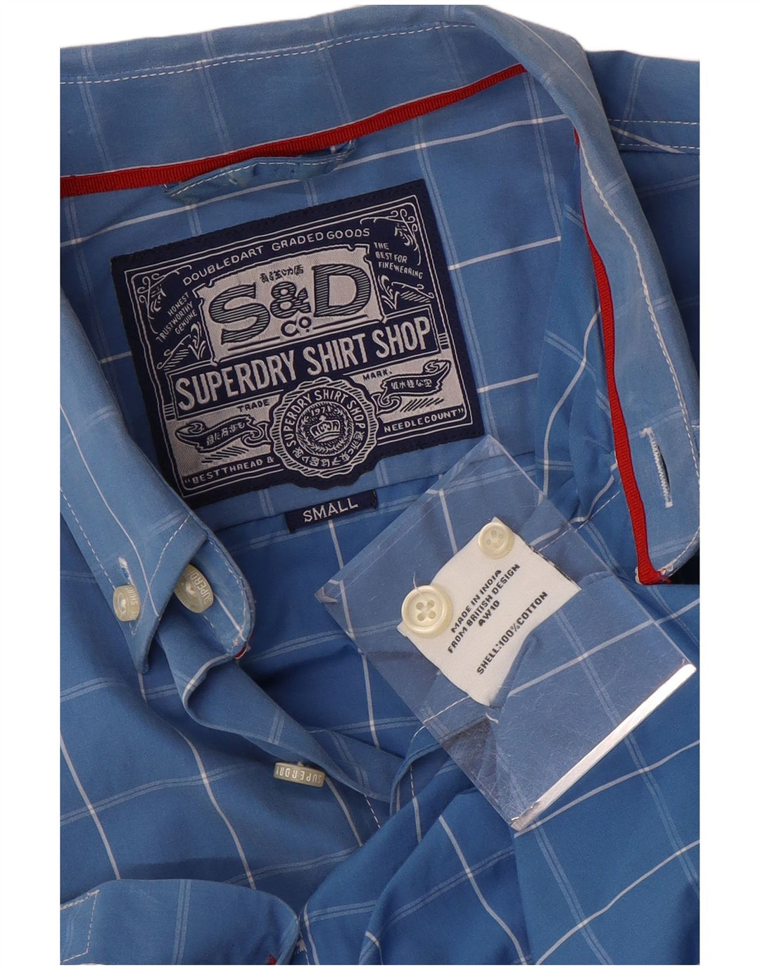 Camicia da uomo Superdry in cotone a quadri piccoli blu