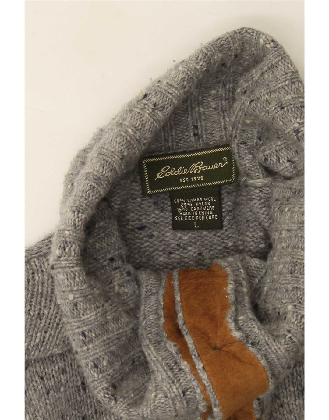 Maglione cardigan da donna Eddie Bauer UK 16 Lana d'agnello chiazzata grigia grande