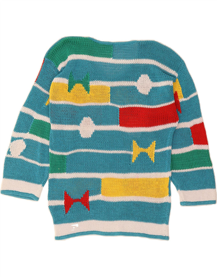 VINTAGE Womens Abstract Pattern V-Neck Jumper Sweater UK 16 Large Blue Vintage Vintage and Second-Hand Vintage from Messina Hembry 