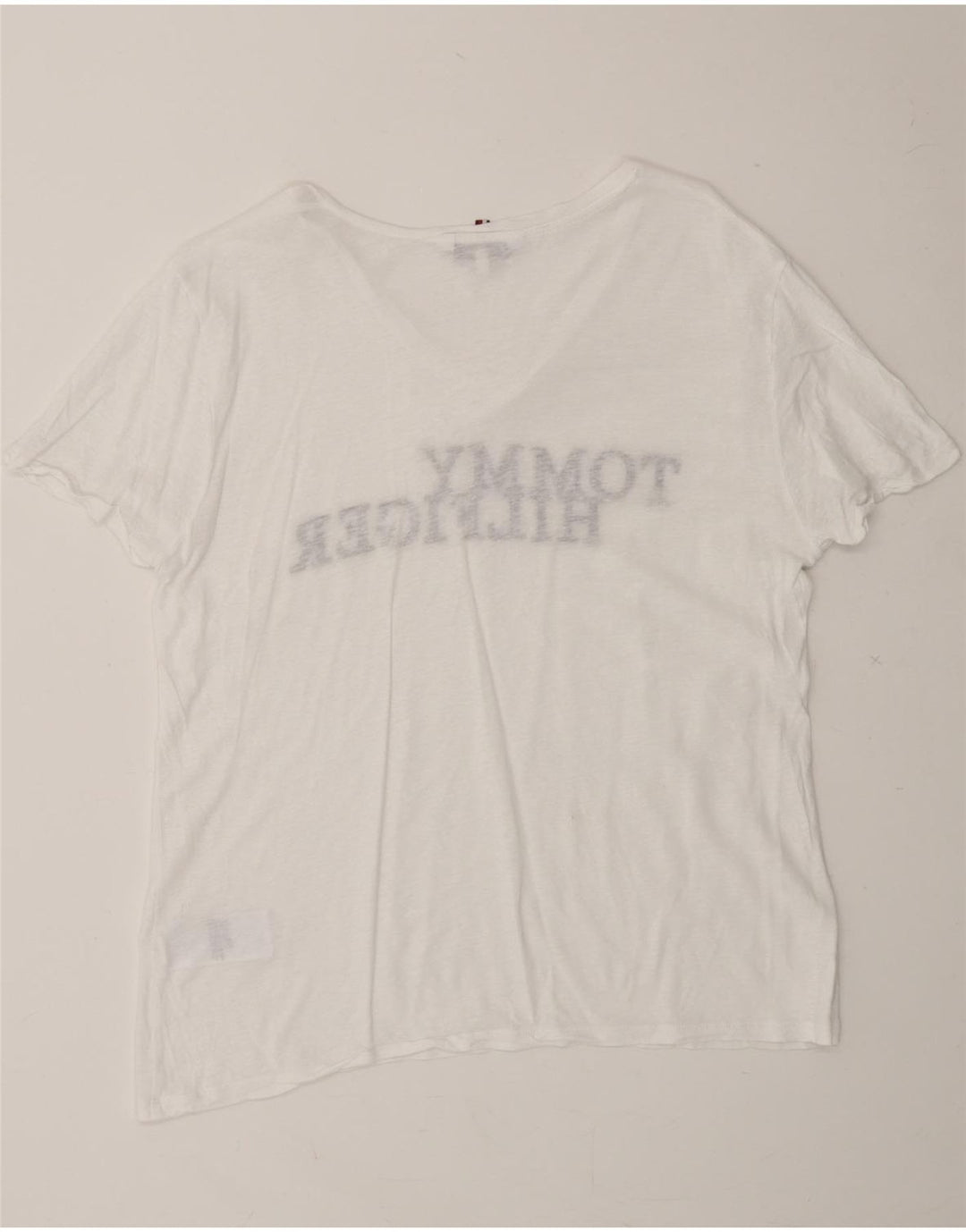 TOMMY HILFIGER Womens Graphic T-Shirt Top UK 14 Medium White Lyocell Vintage Tommy Hilfiger and Second-Hand Tommy Hilfiger from Messina Hembry 