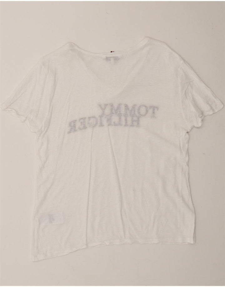 TOMMY HILFIGER Womens Graphic T-Shirt Top UK 14 Medium White Lyocell Vintage Tommy Hilfiger and Second-Hand Tommy Hilfiger from Messina Hembry 