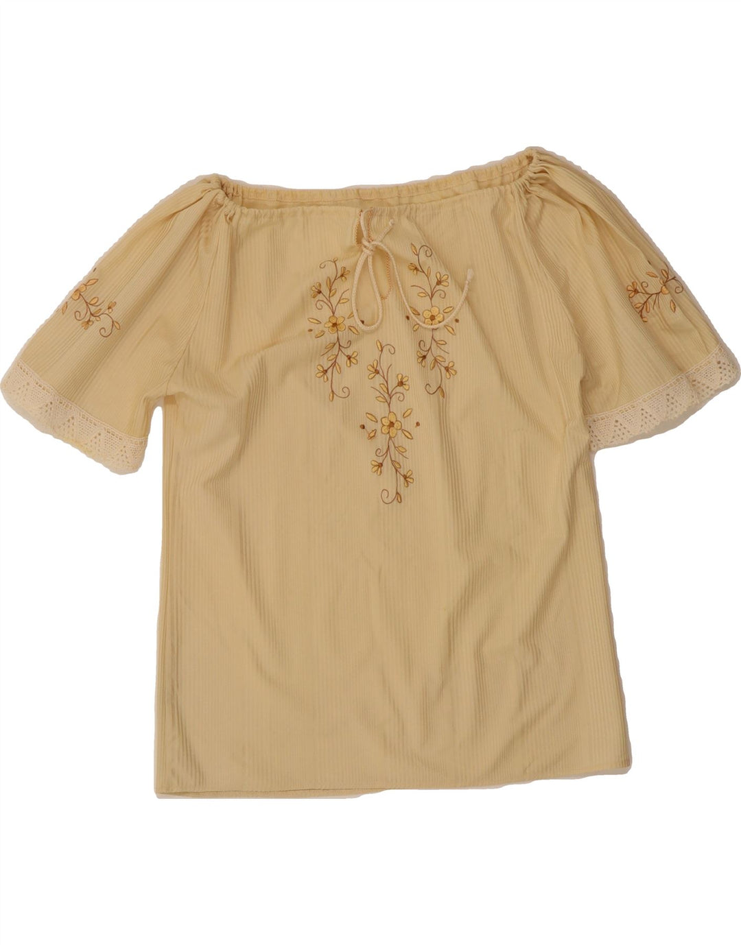 VINTAGE Womens Blouse Top UK 12 Medium Beige Floral Vintage Vintage and Second-Hand Vintage from Messina Hembry 