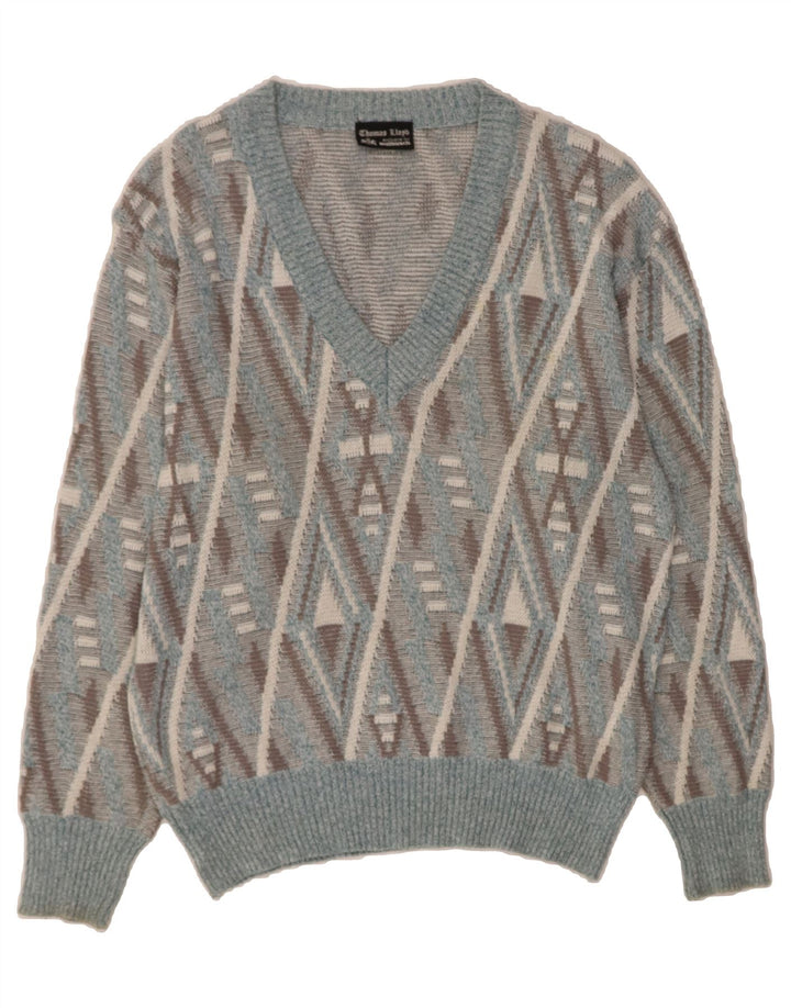 VINTAGE Mens V-Neck Jumper Sweater IT 52 Large Green Argyle/Diamond Vintage Vintage and Second-Hand Vintage from Messina Hembry 