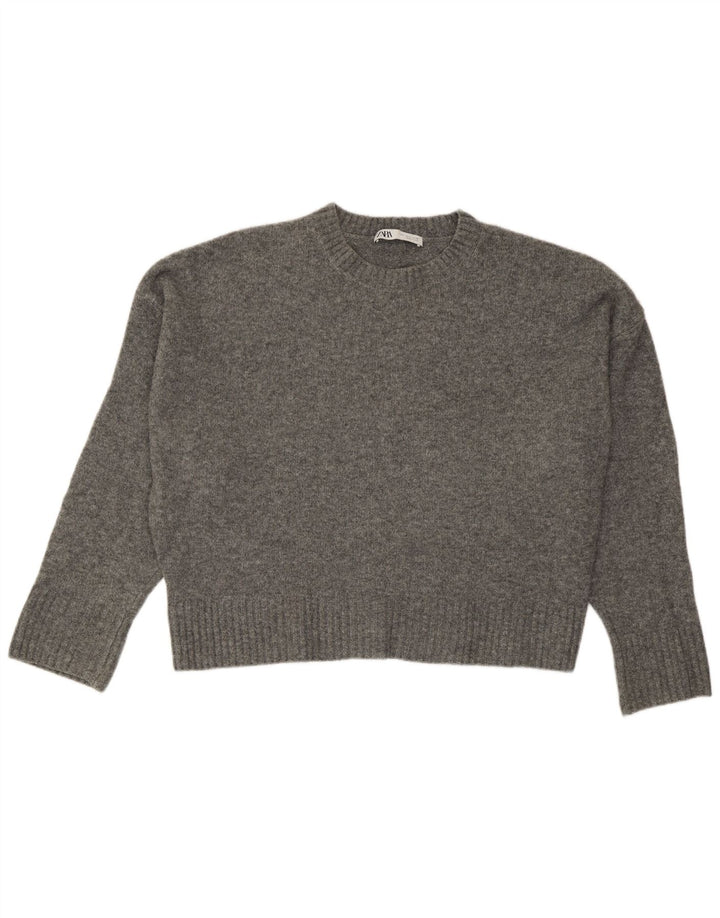 Maglione girocollo oversize da donna Zara UK 10 piccolo acrilico grigio