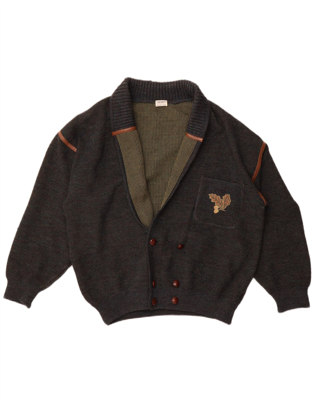 Maglione cardigan doppio petto da uomo Marz EU 52 grande lana screziata grigia