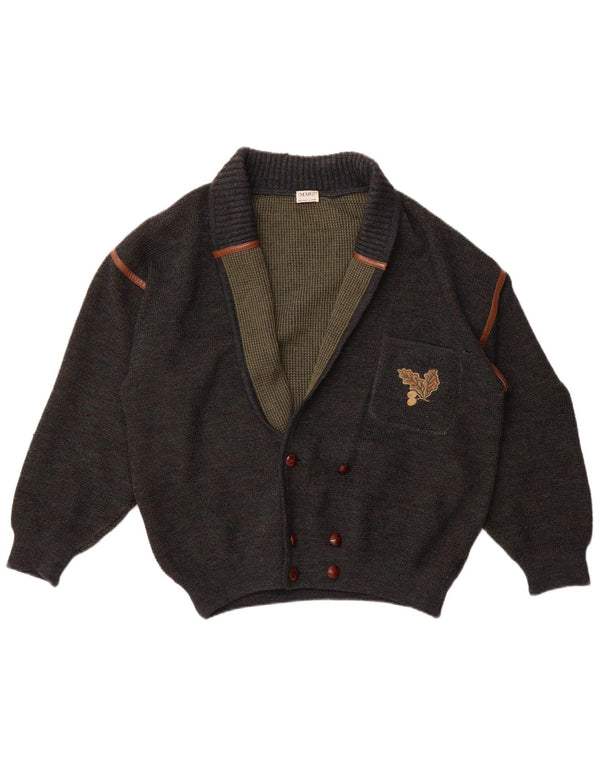 Maglione cardigan doppio petto da uomo Marz EU 52 grande lana screziata grigia