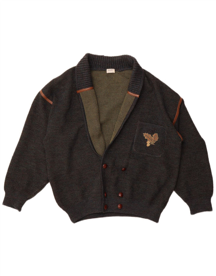 Maglione cardigan doppio petto da uomo Marz EU 52 grande lana screziata grigia