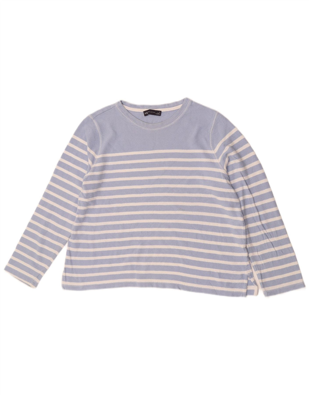 Marks & Spencer Top da donna a maniche lunghe UK 16 Cotone a righe grandi blu