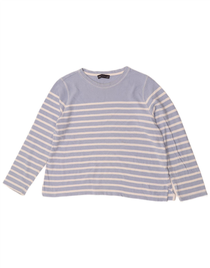 Marks & Spencer Top da donna a maniche lunghe UK 16 Cotone a righe grandi blu