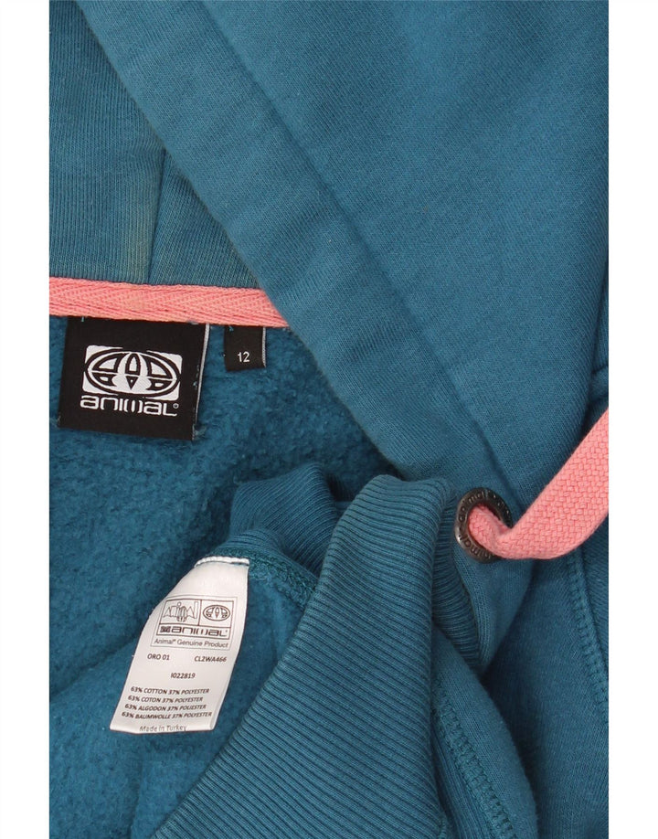 ANIMAL Maglione con cappuccio e zip grafica da donna UK 12 Cotone blu medio