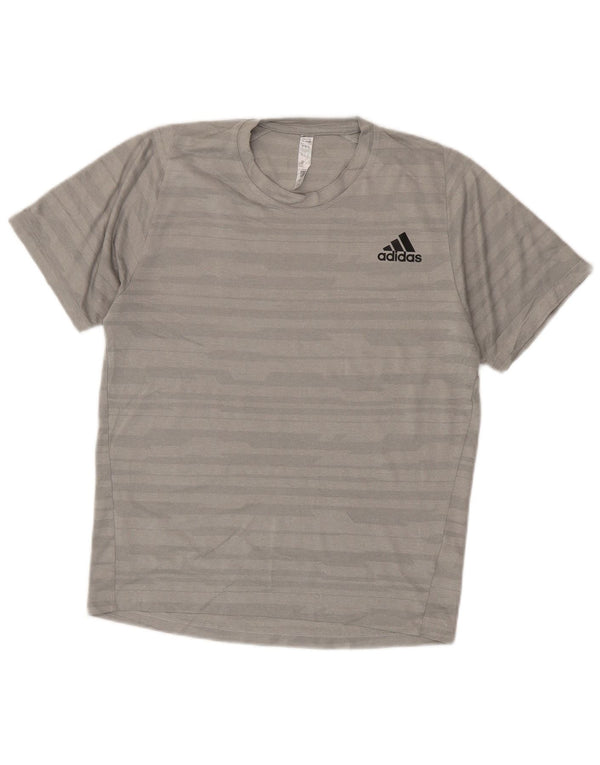T-shirt Adidas Climalite da uomo, piccola, in poliestere a righe grigie