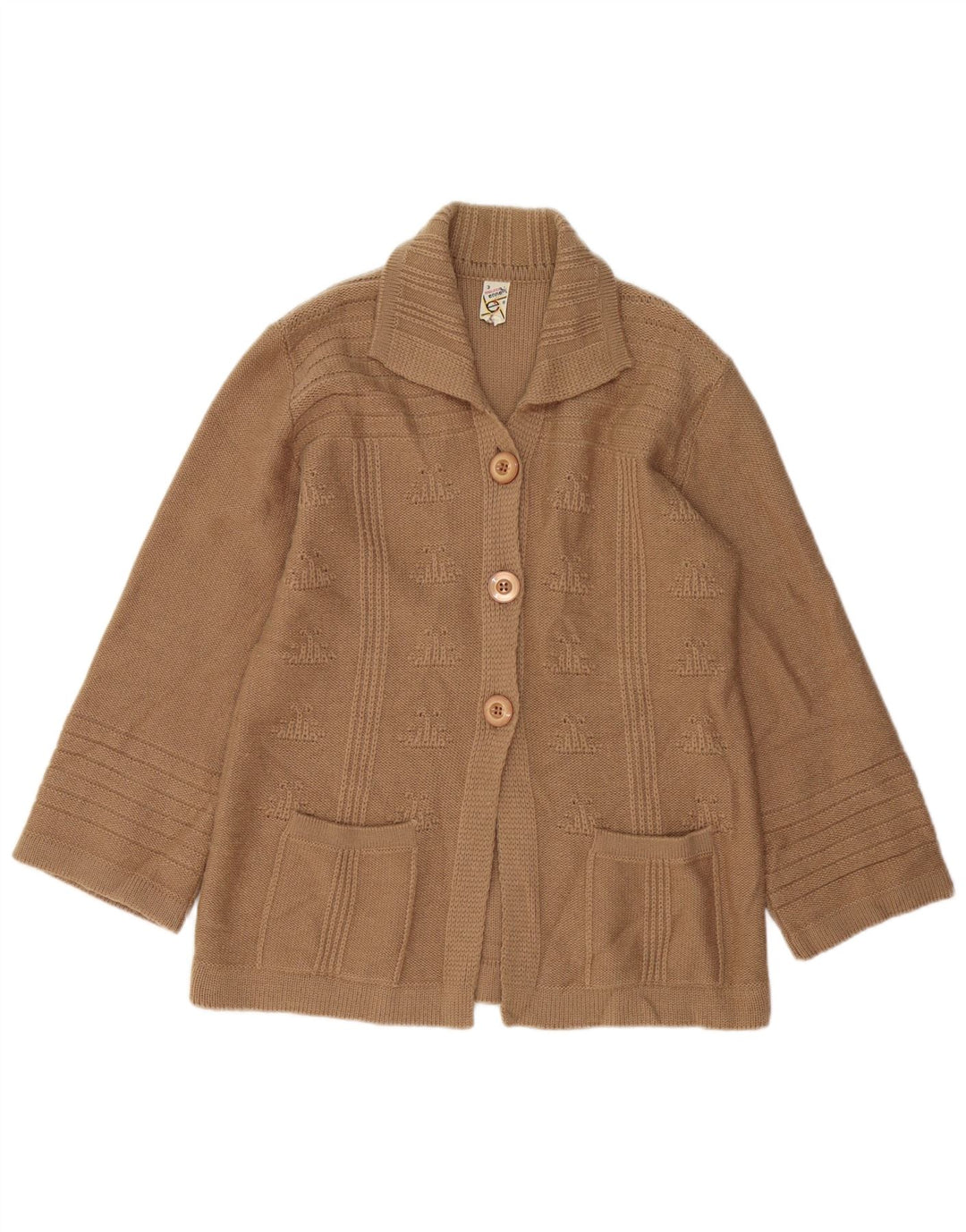 Maglione cardigan da donna VINTAGE UK 14 Lana marrone medio
