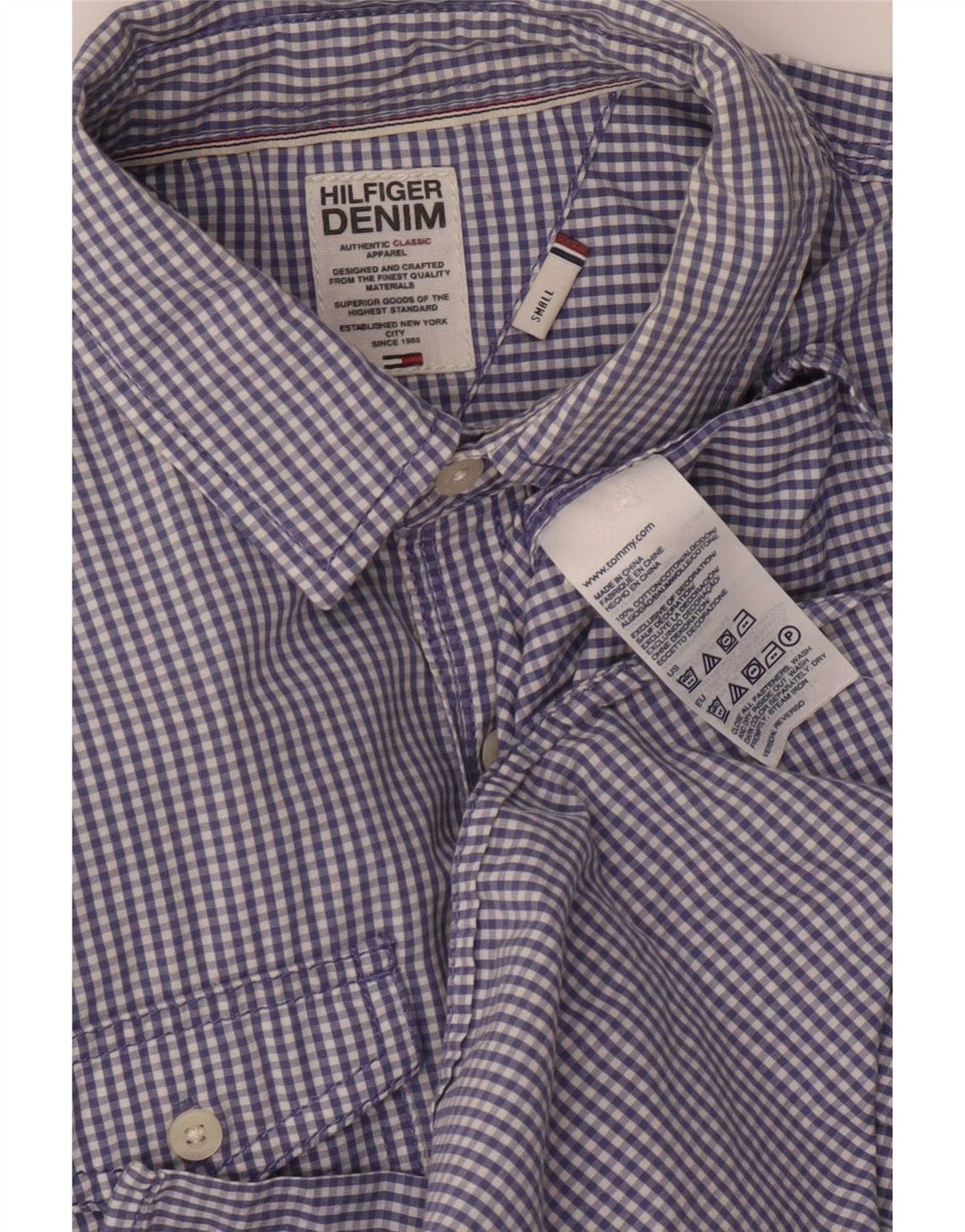Camicia militare da uomo Tommy Hilfiger piccola in cotone a quadretti blu