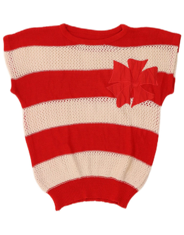 Maglione maglione girocollo corto da donna VINTAGE UK 14 medio multicolore