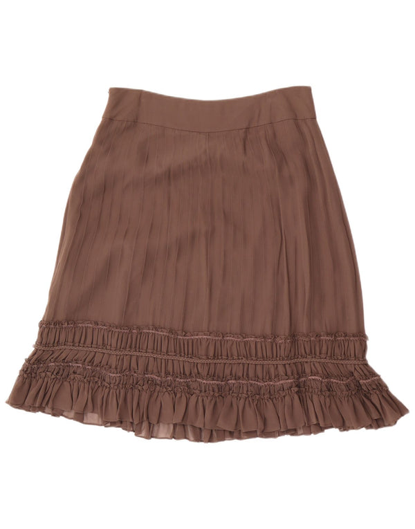 Fenn Wright Manson Womens Ruffle Skirt UK 12 Medium W32 Brown Silk