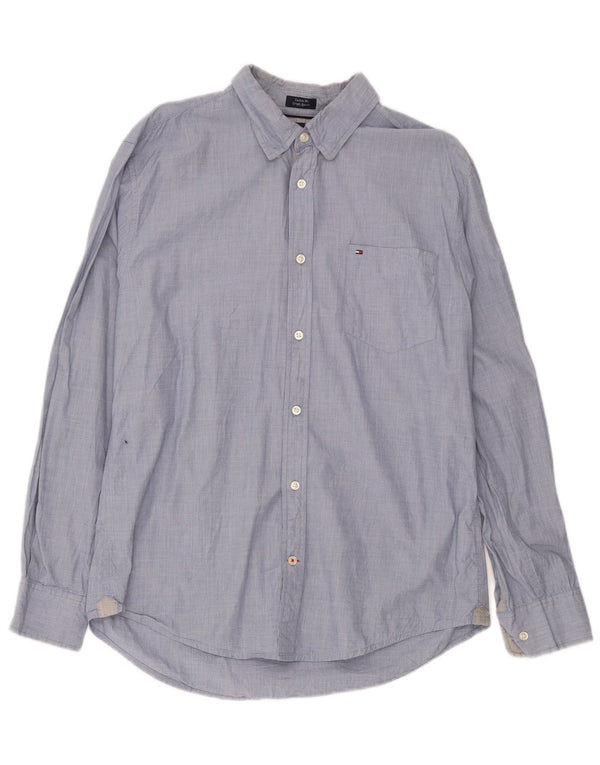 Camicia da uomo su misura Tommy Hilfiger taglia 16 1/2 17 grande cotone blu navy
