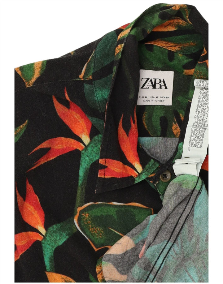 Camicia Zara da uomo a maniche corte in viscosa floreale nera media