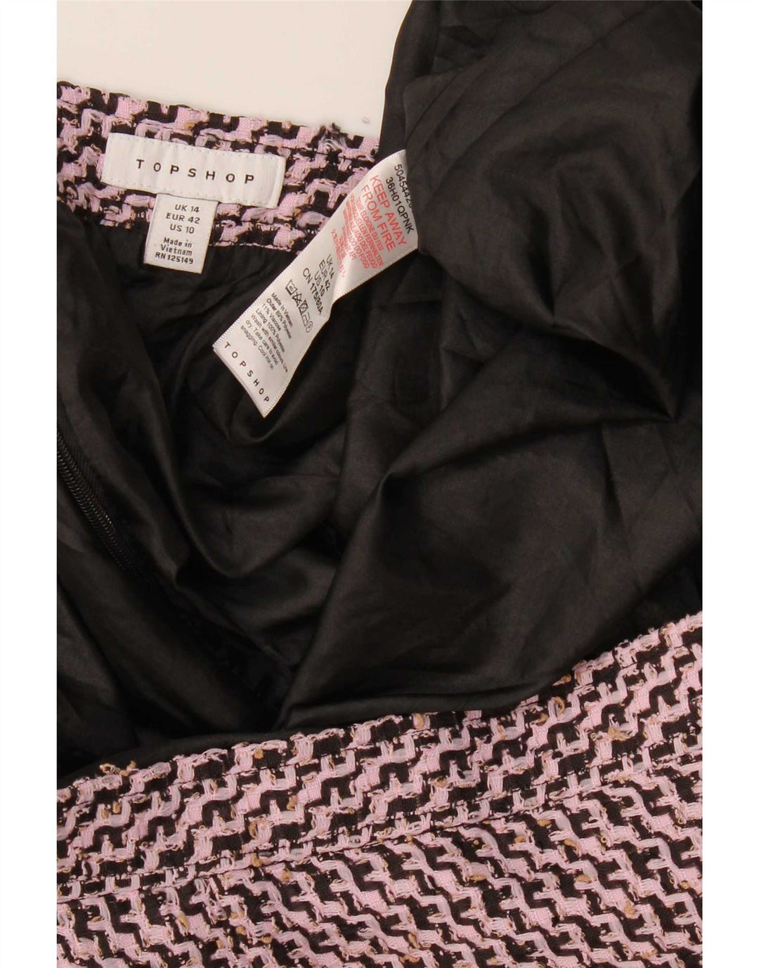 Topshop Minigonna da donna UK 14 Grande W32 Rosa Chevron Poliestere