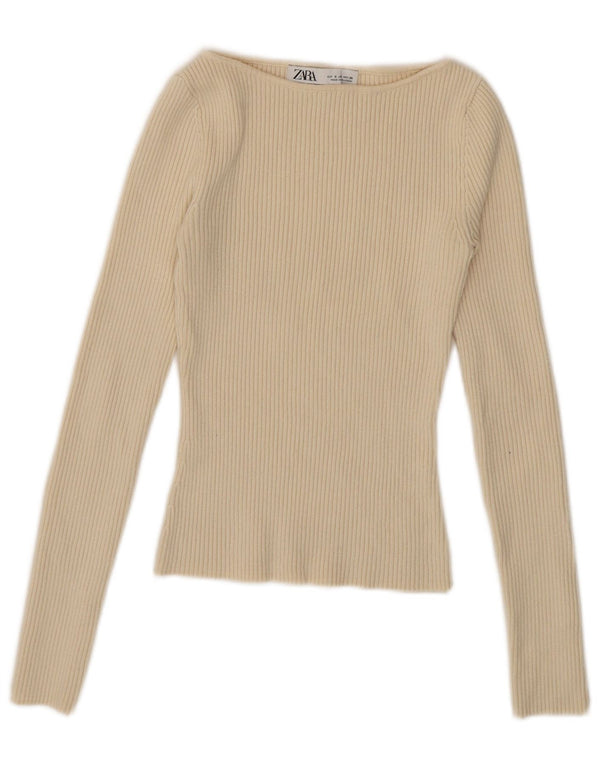 Top corto da donna Zara a maniche lunghe UK 8 Small Beige