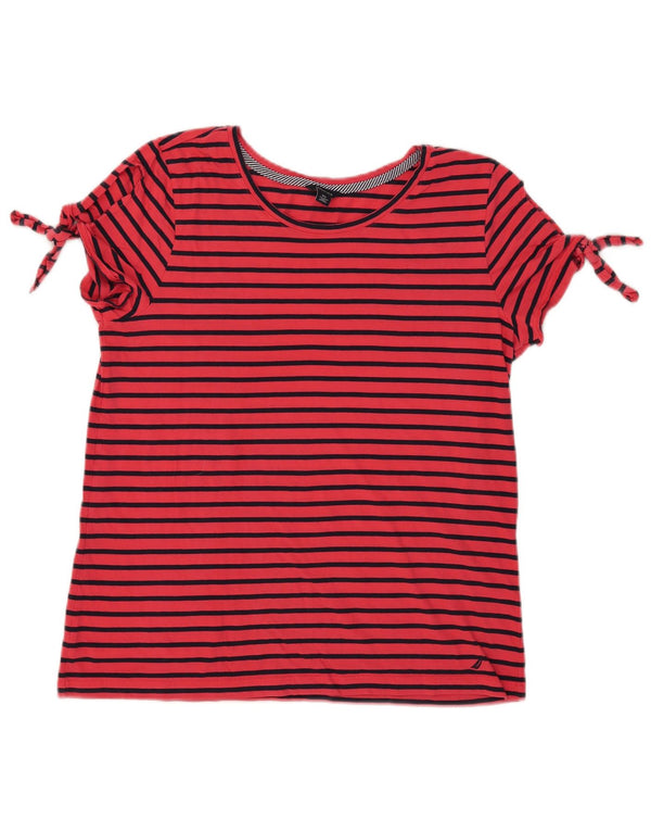 Nautica Womens T-Shirt Top UK 18 XL Red Striped