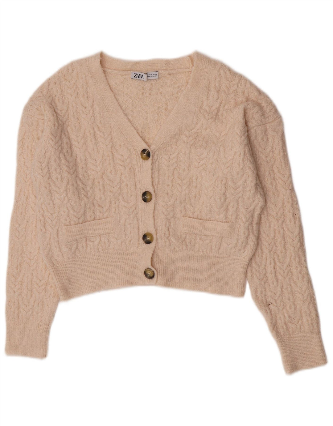 Maglione cardigan corto oversize da donna Zara UK 10 piccolo acrilico beige