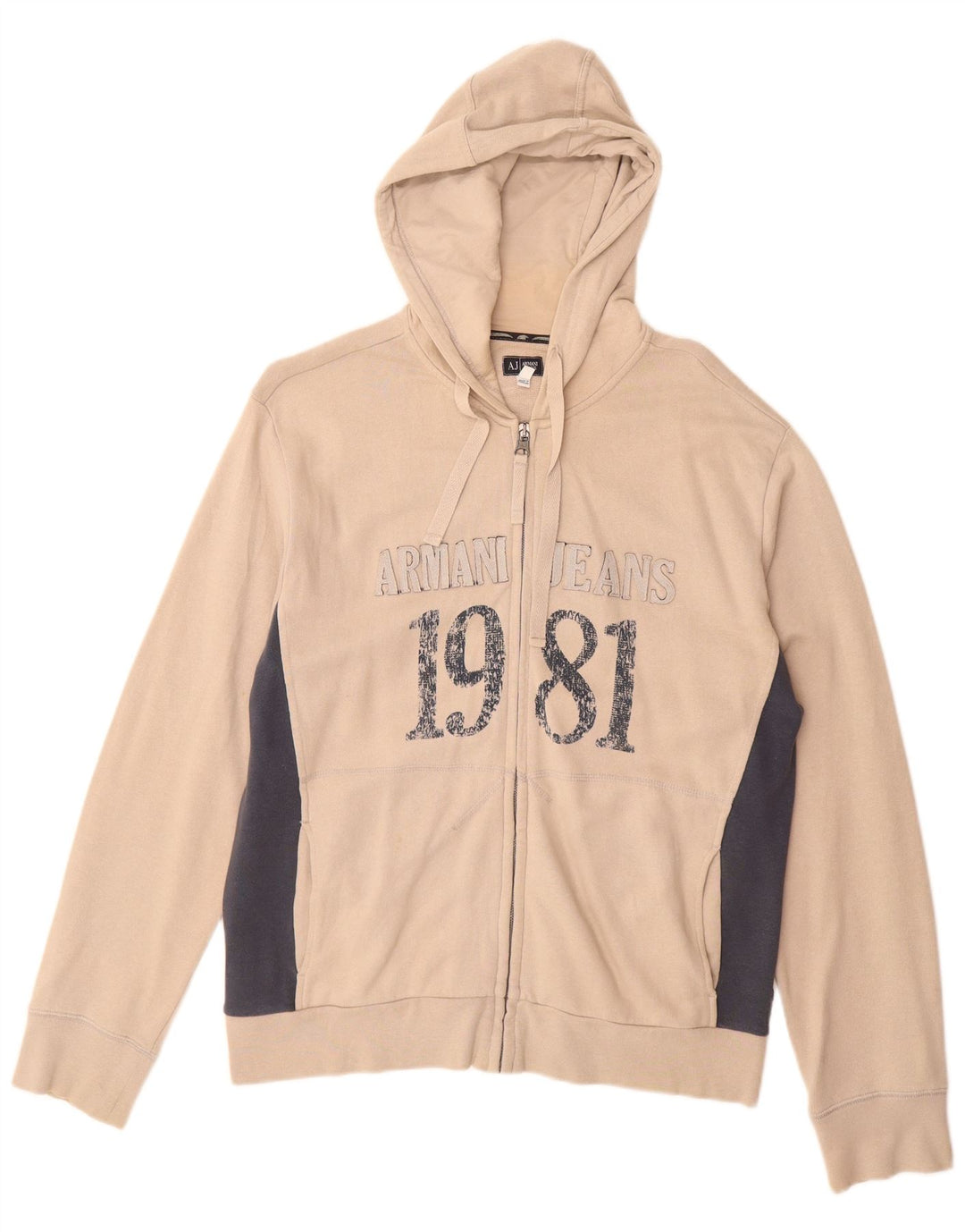 ARMANI JEANS Felpa con cappuccio con zip grafica da uomo Beige medio Colorblock