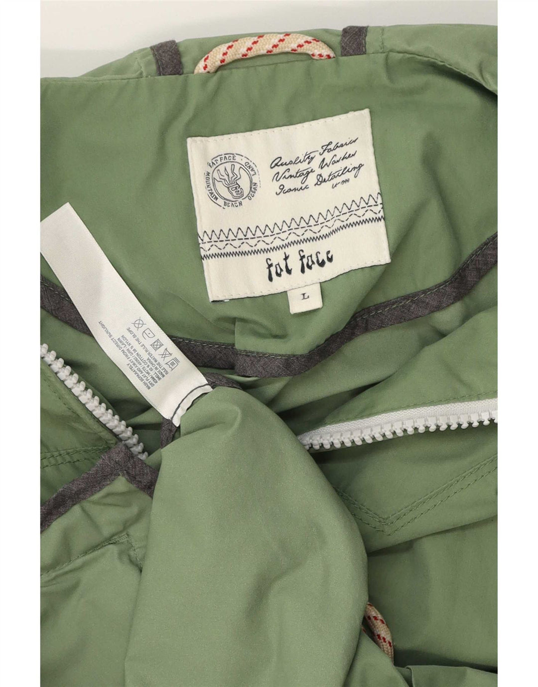 Giacca antipioggia oversize con cappuccio da donna Fat Face UK 16 Large Green Cotton