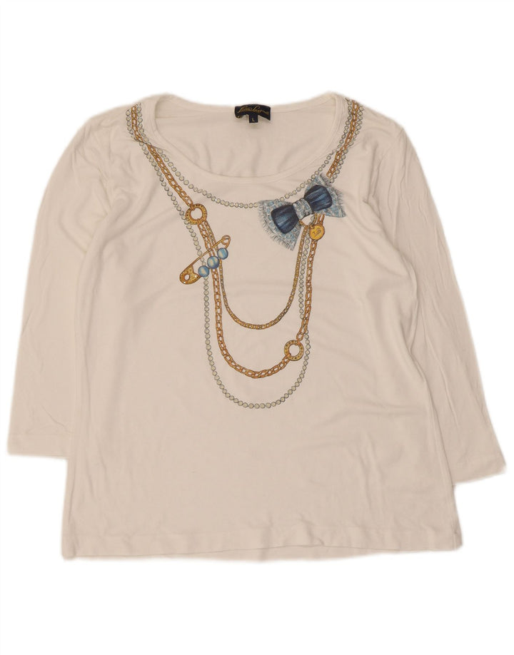 Luisa Spagnoli Top grafico da donna manica 3/4 UK 14 Large Bianco