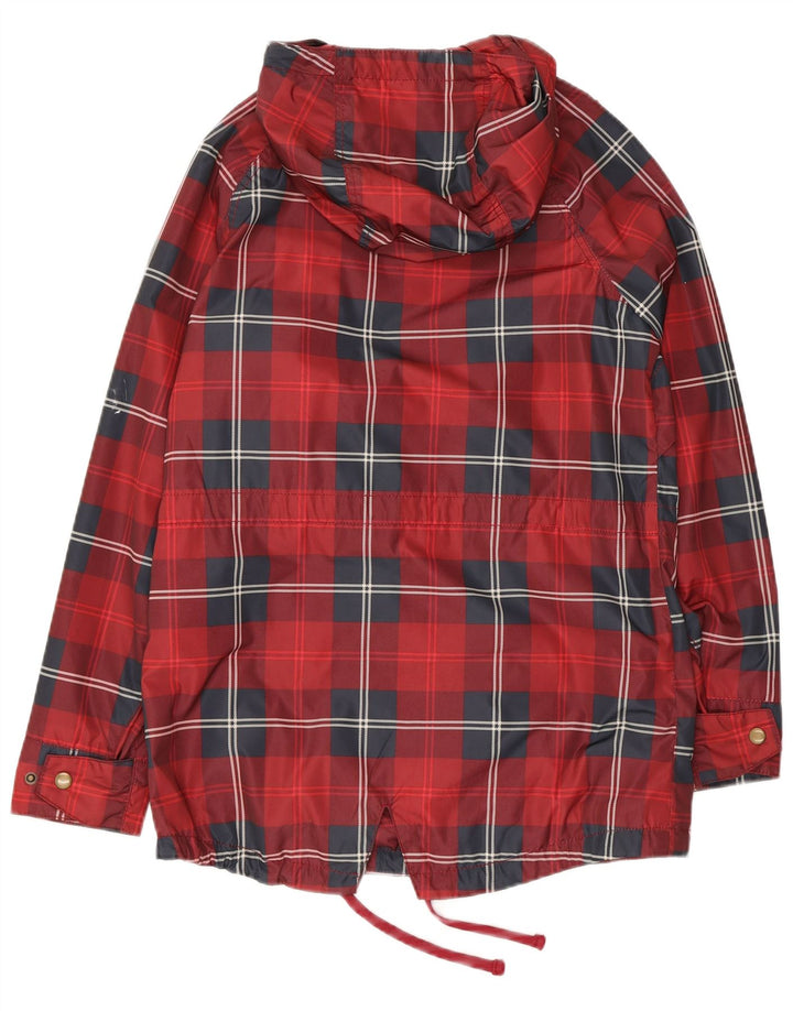 JACK WILLS Giacca antipioggia oversize da donna con cappuccio UK 6 XS Poliestere a quadri rossi