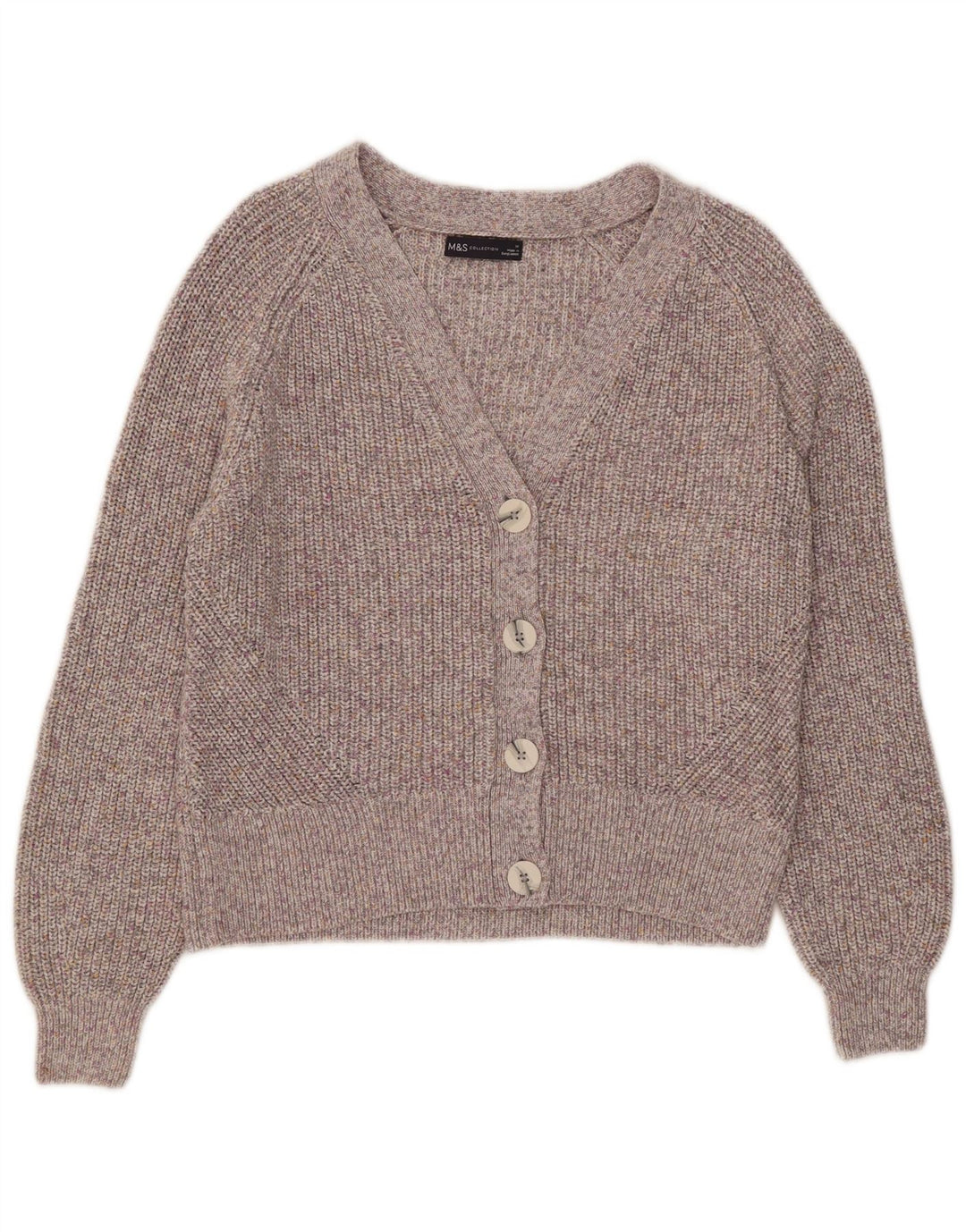 MARKS & SPENCER Maglione cardigan da donna UK 14 Cotone screziato grigio medio