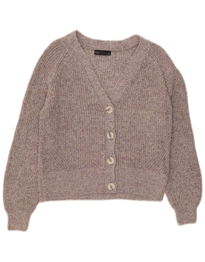 MARKS & SPENCER Maglione cardigan da donna UK 14 Cotone screziato grigio medio