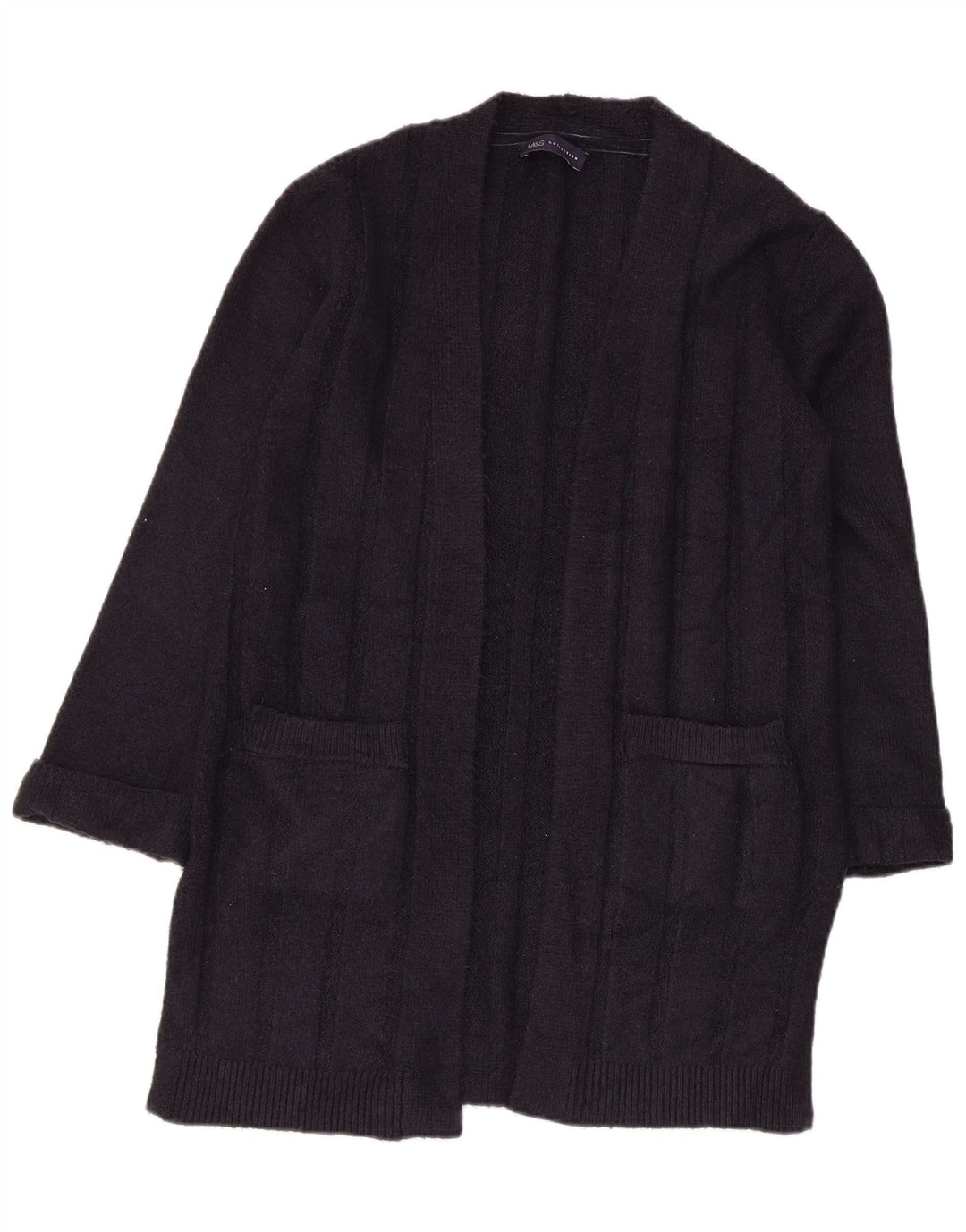 Maglione cardigan aperto lungo da donna Marks & Spencer UK 10 piccolo blu navy