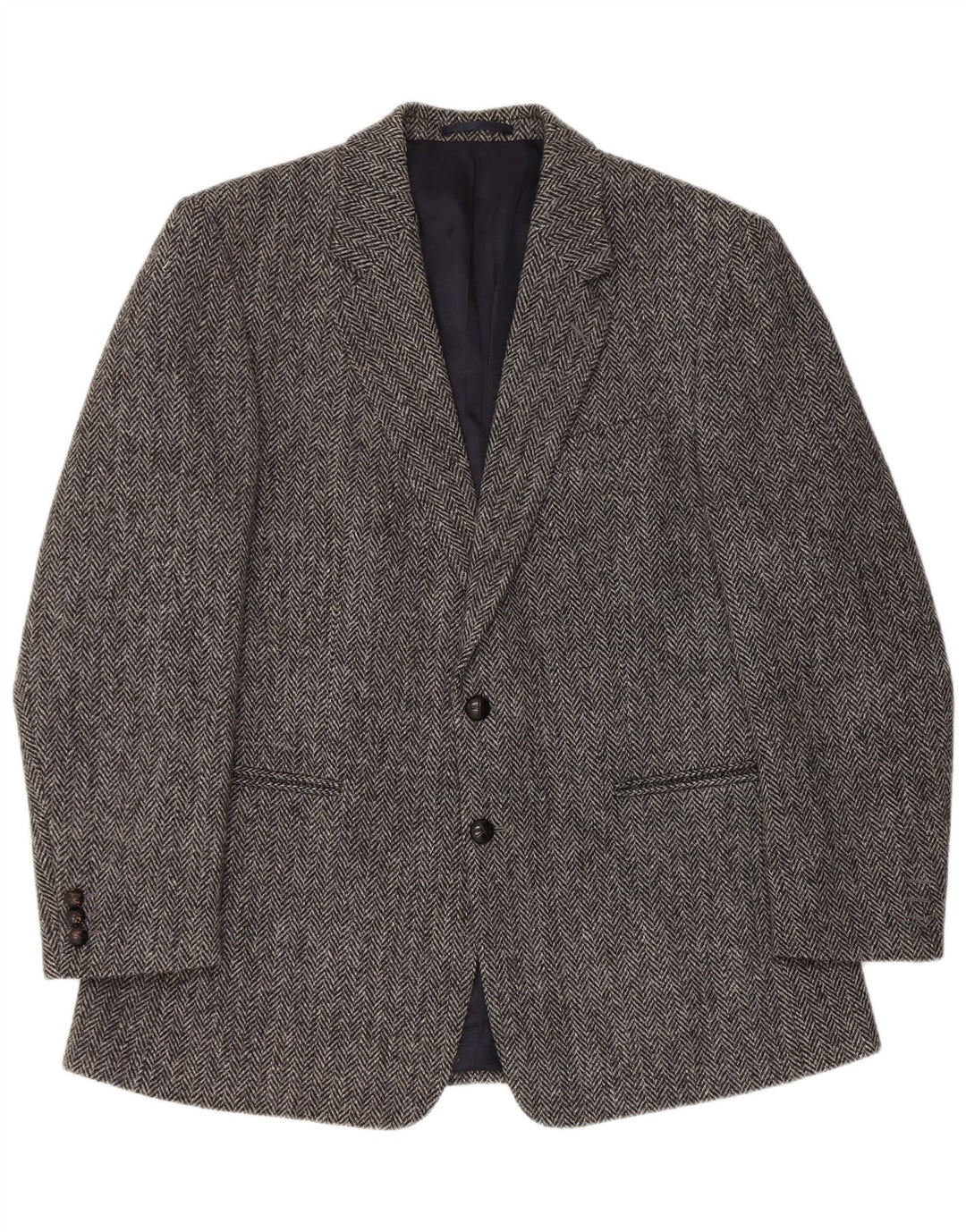 HARRIS TWEED Giacca blazer regolare da uomo taglia 42 grande spina di pesce grigia