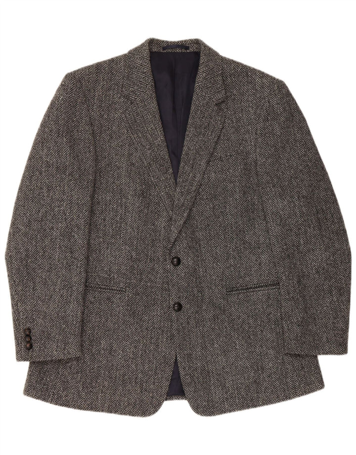 HARRIS TWEED Giacca blazer regolare da uomo taglia 42 grande spina di pesce grigia