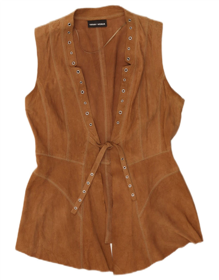 Gilet in pelle scamosciata da donna Gerry Weber UK 10 piccolo in pelle marrone