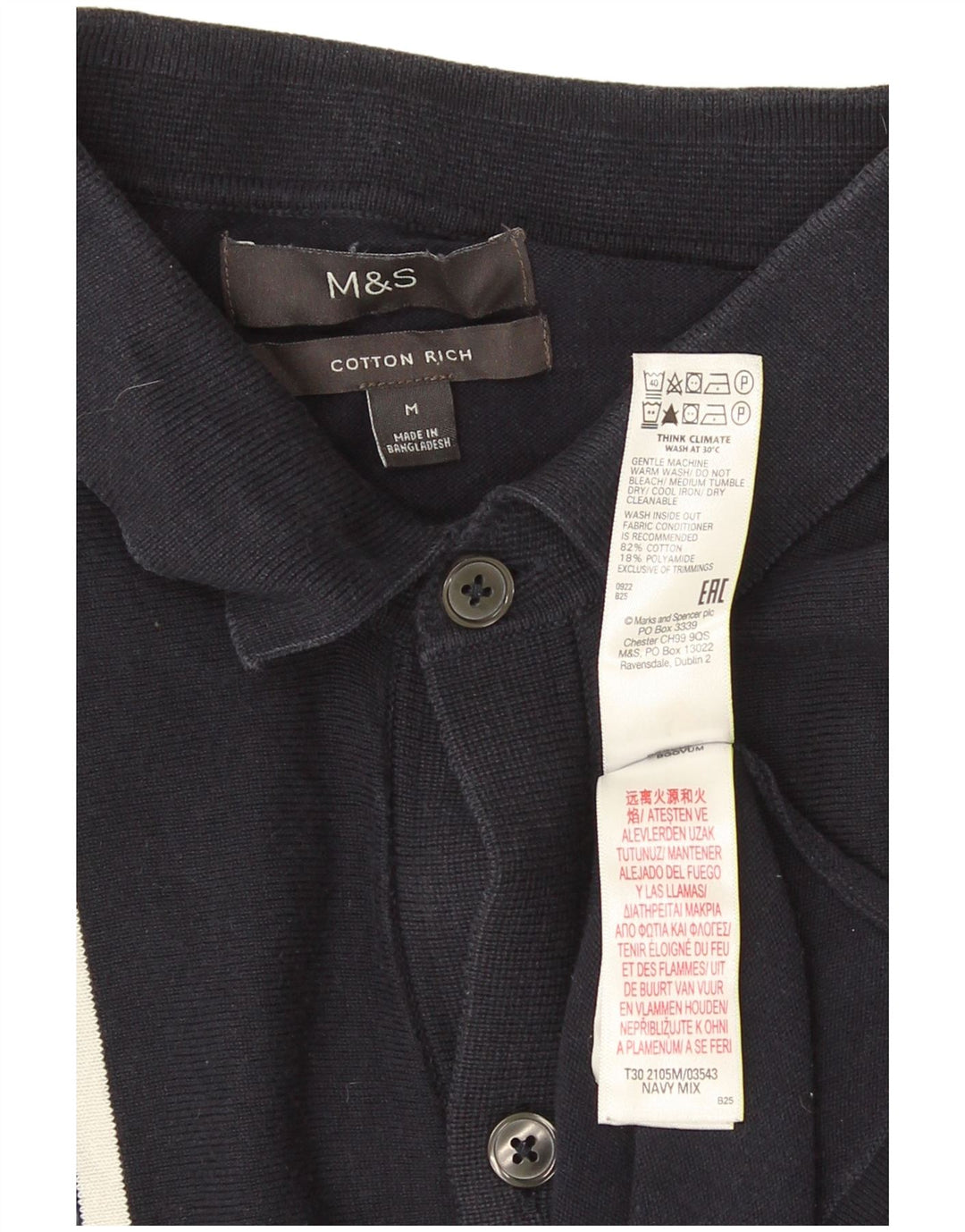 Maglione cardigan da uomo Marks & Spencer cotone a righe medie blu navy