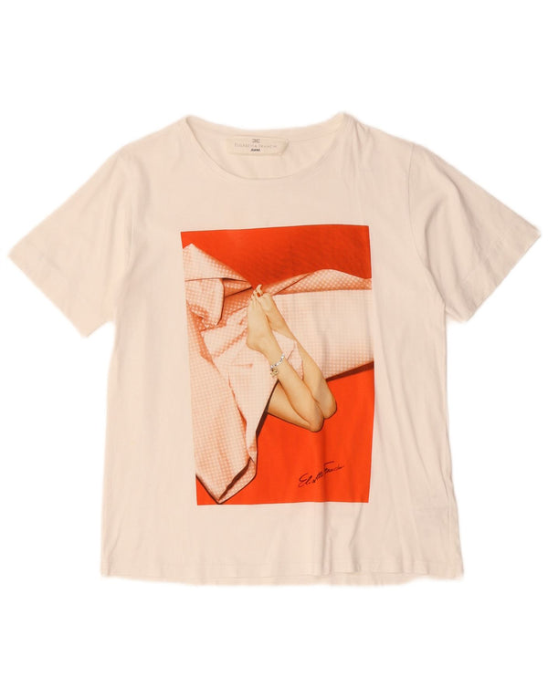 T-shirt grafica da donna Elisabetta Franchi Top UK 12 cotone bianco medio